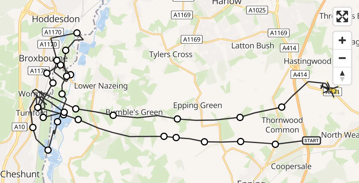 Flight route Police Helicopter North Weald Airfield - North Weald Bassett, 17 June 2026, 20:12