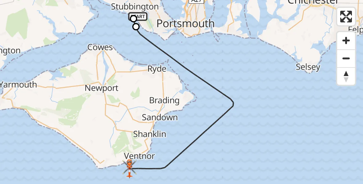 Flight route Coastguard Helicopter Solent Airport - English Channel, 17 June 2026, 20:14