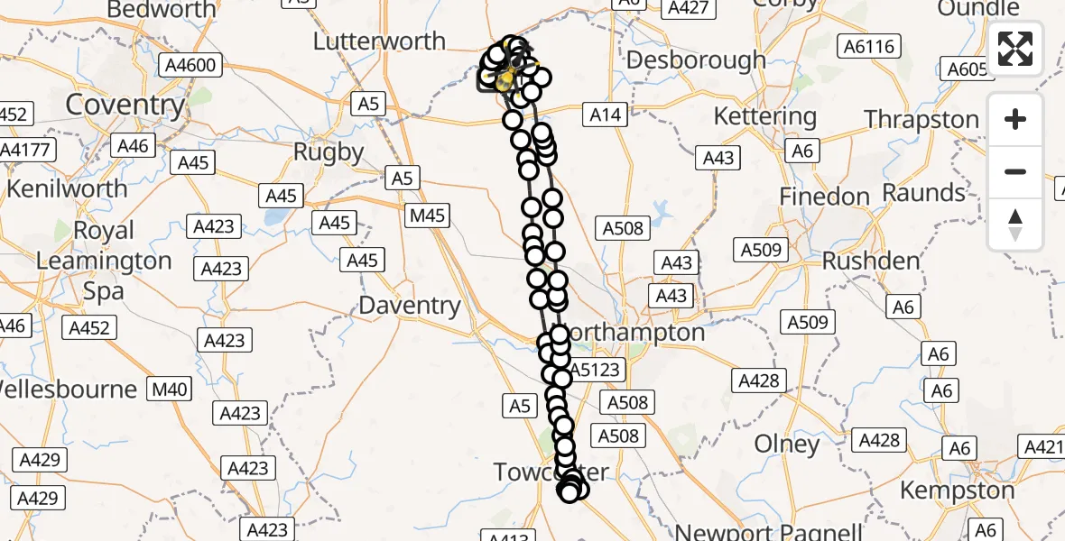 Flight route Police Helicopter Harborough - Sulby, 17 June 2026, 22:14