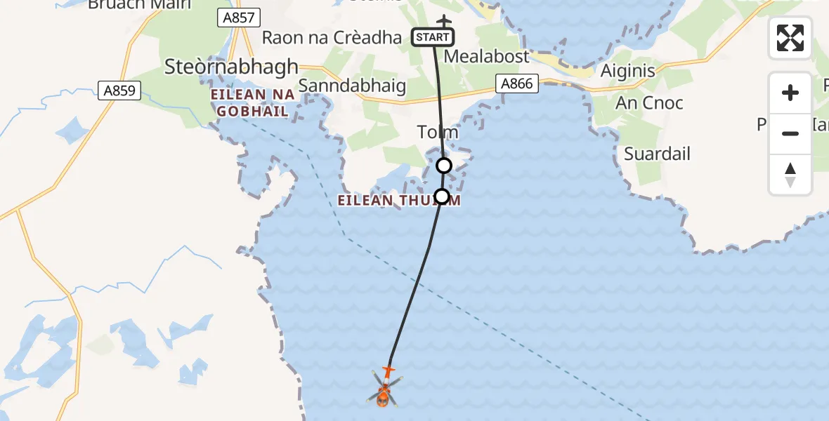 Flight route Coastguard Helicopter Stornoway Airport - Inner Seas, 17 June 2026, 22:26