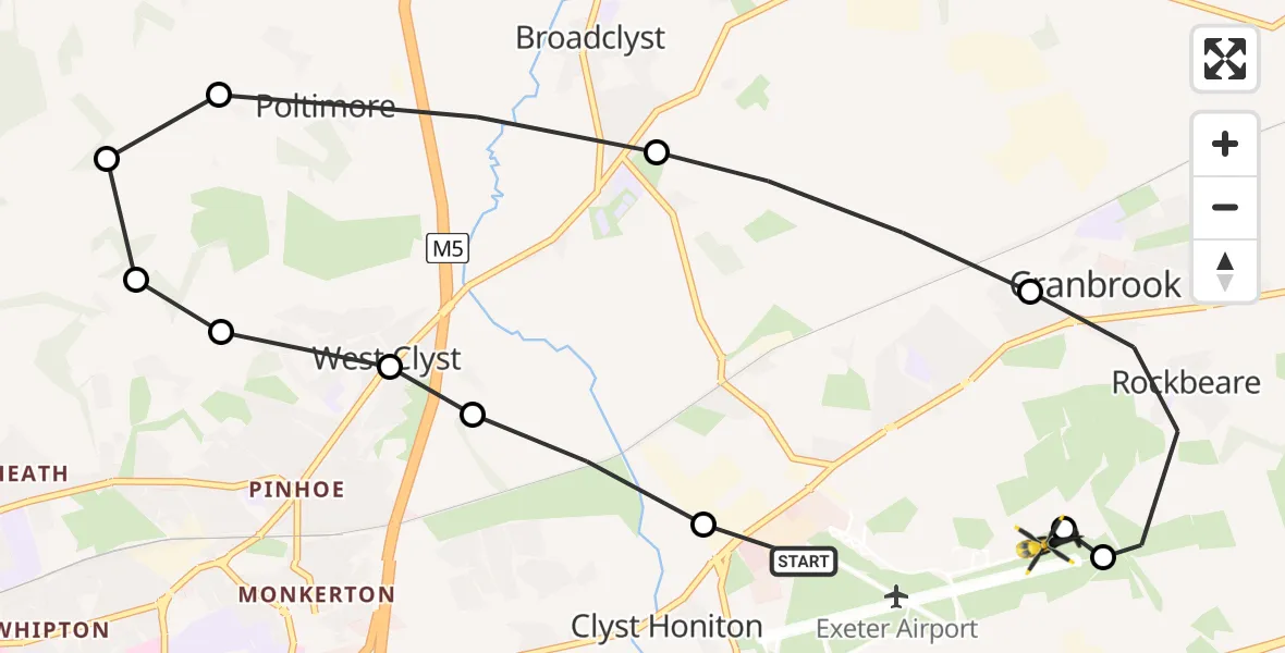 Flight route Police Helicopter Exeter International Airport - Exeter International Airport, 17 June 2026, 22:27