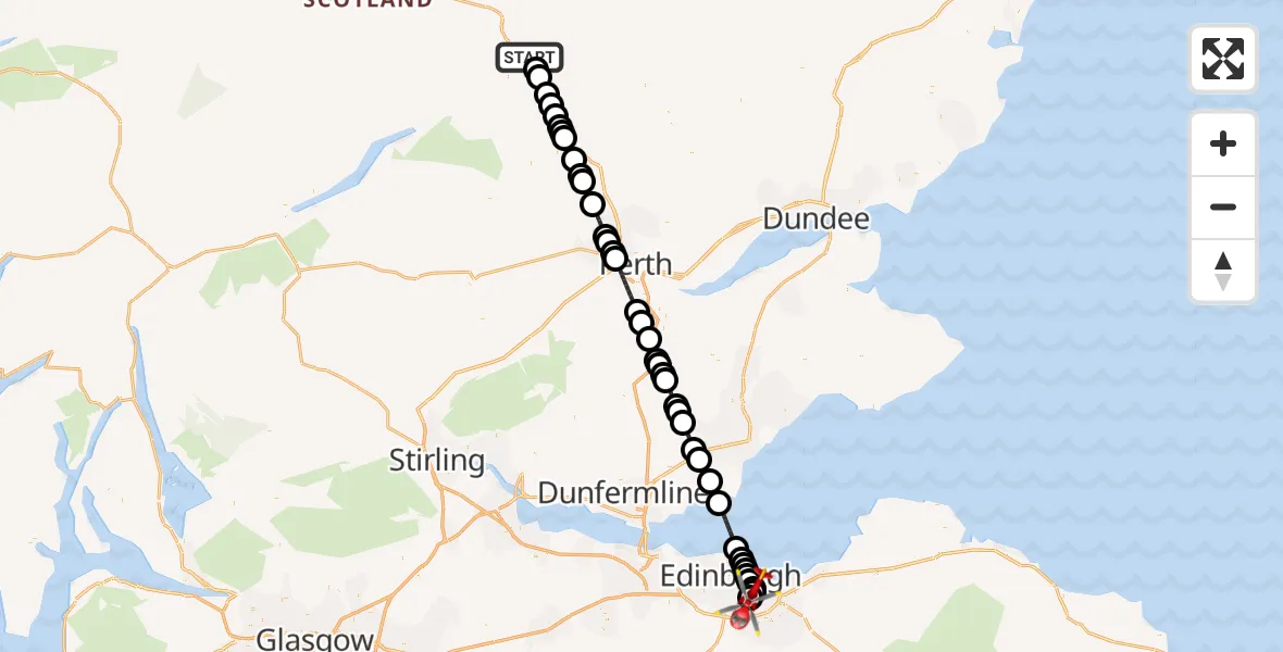 Flight route Air Ambulance Helicopter Pitlochry - RIE Rooftop, 17 June 2026, 23:26