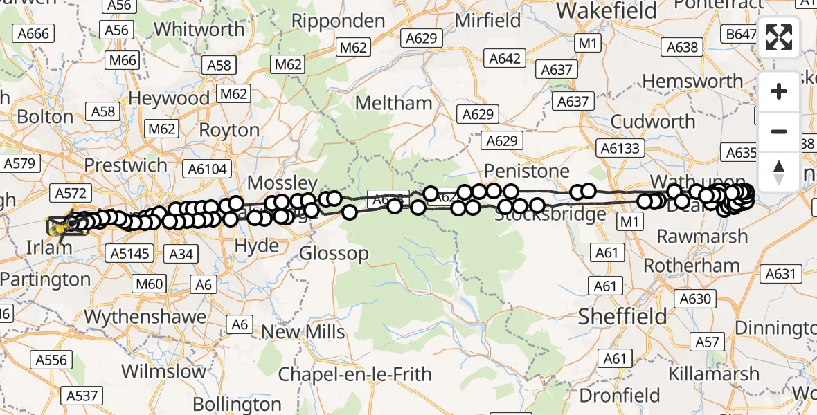 Flight route Police Helicopter Manchester Barton Aerodrome - Manchester Barton Aerodrome, 18 June 2026, 01:58