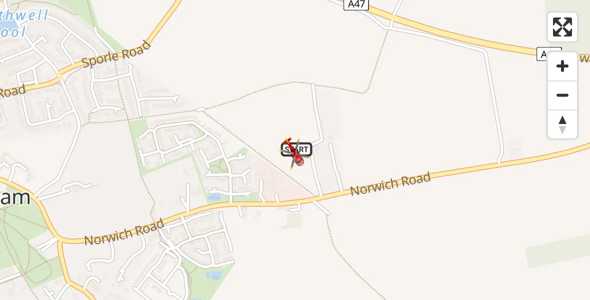 Flight route Air Ambulance Helicopter Swaffham - Swaffham, 18 June 2026, 03:01