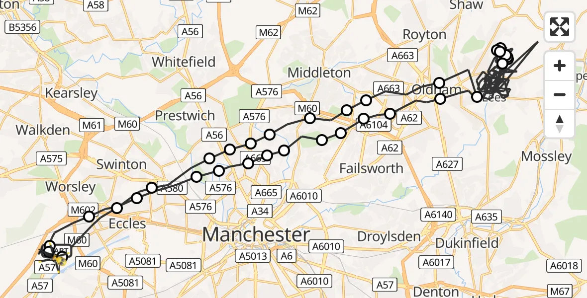 Flight route Police Helicopter Manchester Barton Aerodrome - Manchester Barton Aerodrome, 18 June 2026, 04:41