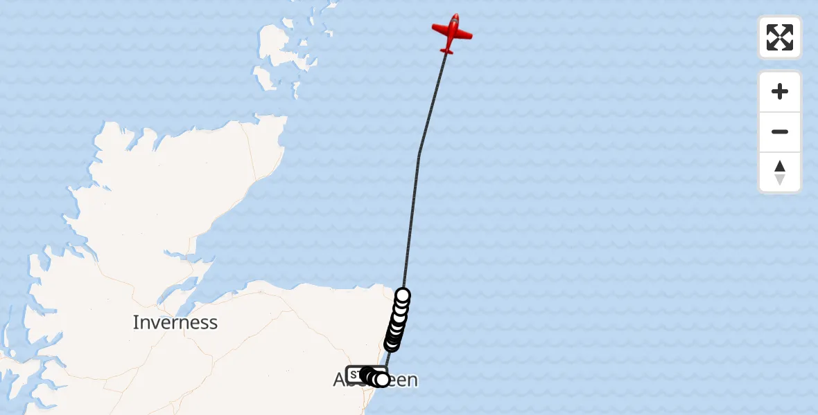 Flight route Air Ambulance Aircraft Bankhead - North Sea, 18 June 2026, 07:42