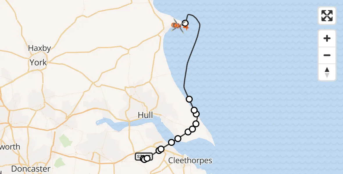 Flight route Coastguard Helicopter Humberside Airport - Flamborough, 18 June 2026, 08:49