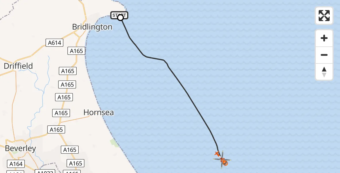 Flight route Coastguard Helicopter Flamborough - North Sea, 18 June 2026, 09:21