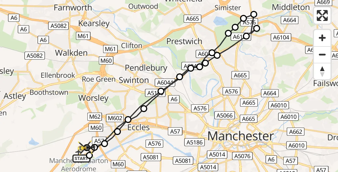 Flight route Police Helicopter Manchester Barton Aerodrome - Irlam, 18 June 2026, 09:42