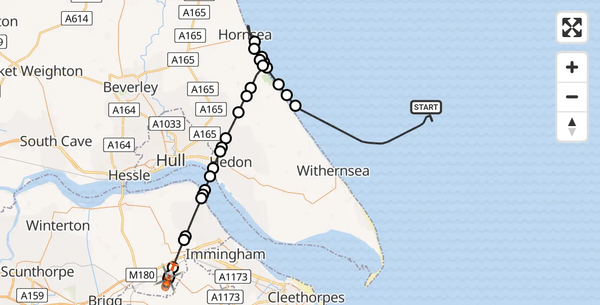 Flight route Coastguard Helicopter North Sea - Kirmington, 18 June 2026, 09:48