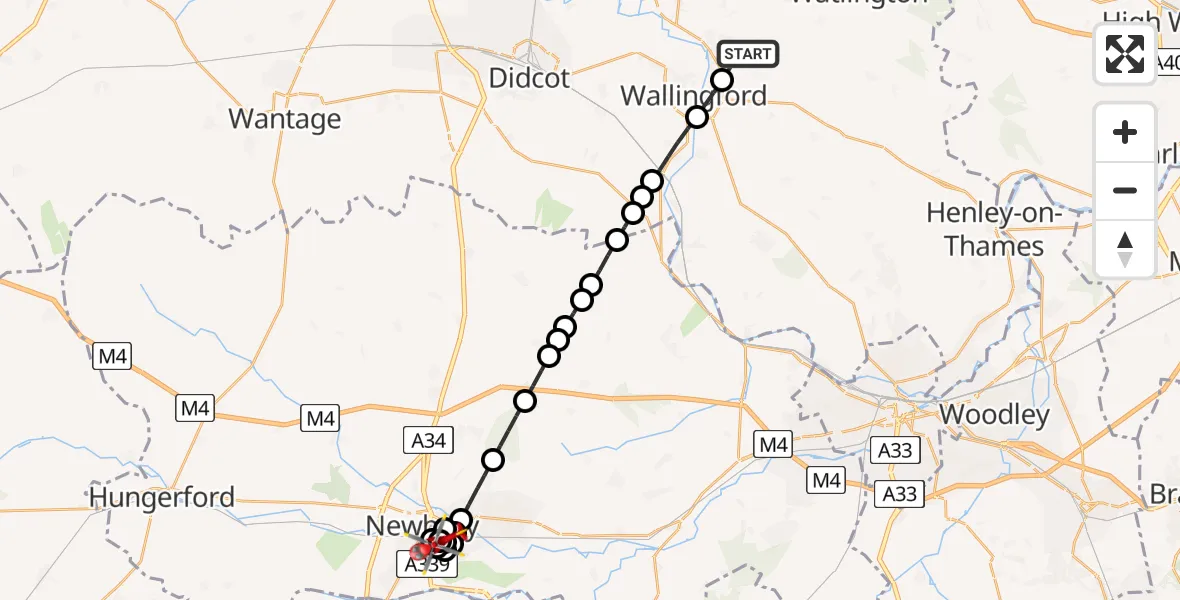 Flight route Air Ambulance Helicopter RAF Benson - Newbury, 18 June 2026, 09:50