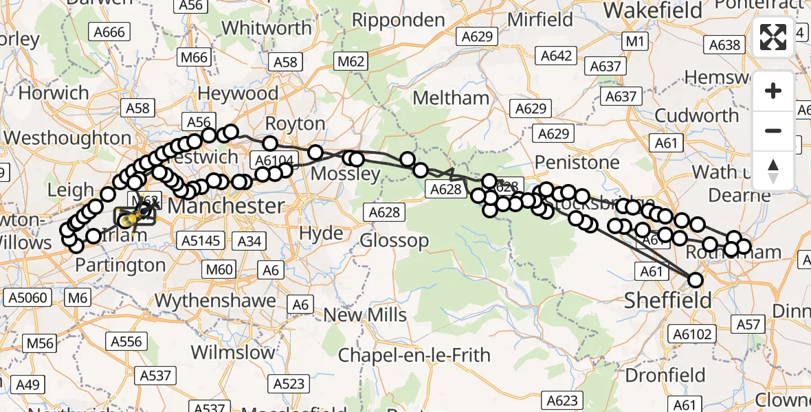 Flight route Police Helicopter Irlam - Manchester Barton Aerodrome, 18 June 2026, 09:56