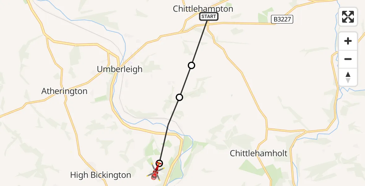 Flight route Air Ambulance Helicopter Chittlehampton - High Bickington, 18 June 2026, 10:19