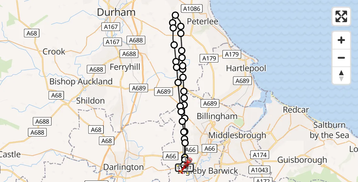 Flight route Air Ambulance Helicopter Egglescliffe - Egglescliffe, 18 June 2026, 10:47