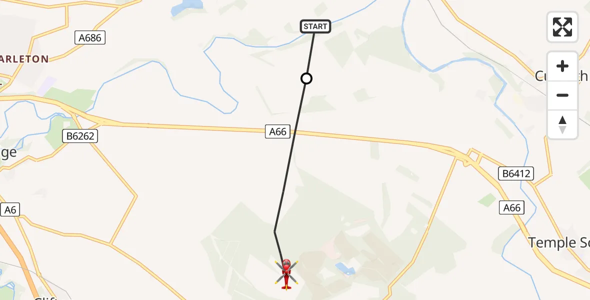 Flight route Air Ambulance Helicopter Edenhall - Brougham, 18 June 2026, 11:09
