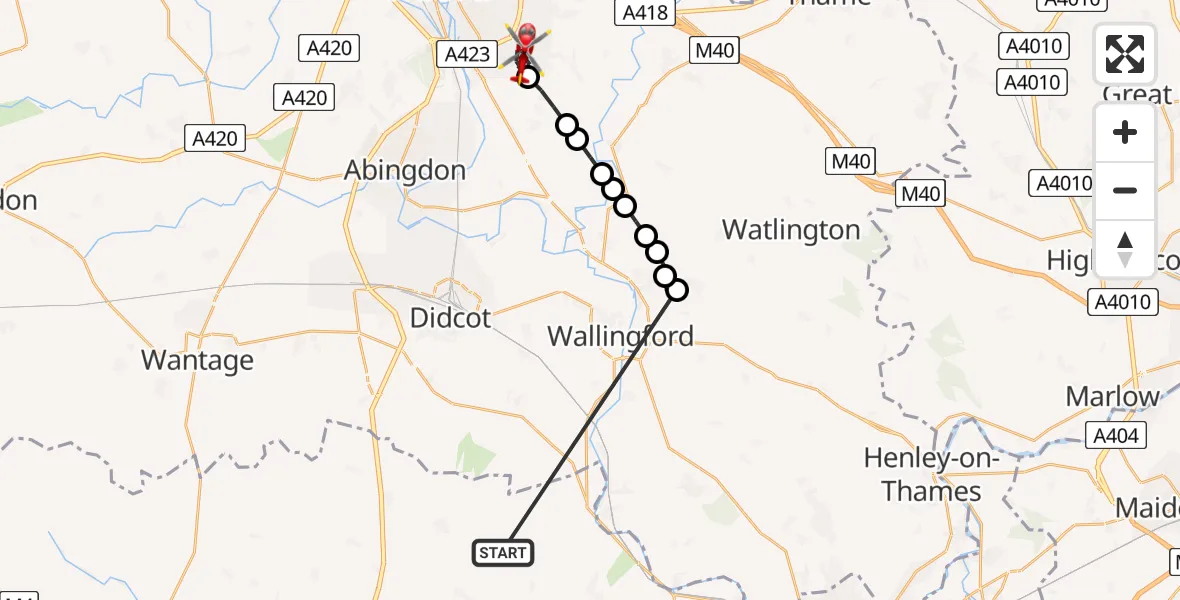 Flight route Air Ambulance Helicopter Hampstead Norreys - Oxford, 18 June 2026, 11:43