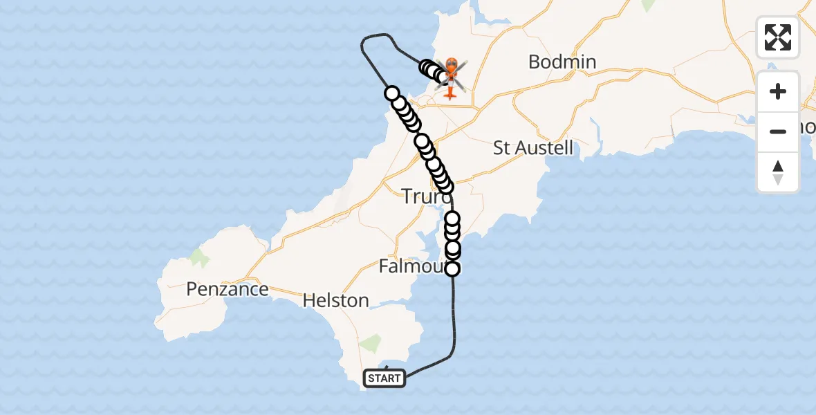 Flight route Coastguard Helicopter English Channel - Cornwall Airport Newquay, 18 June 2026, 11:57