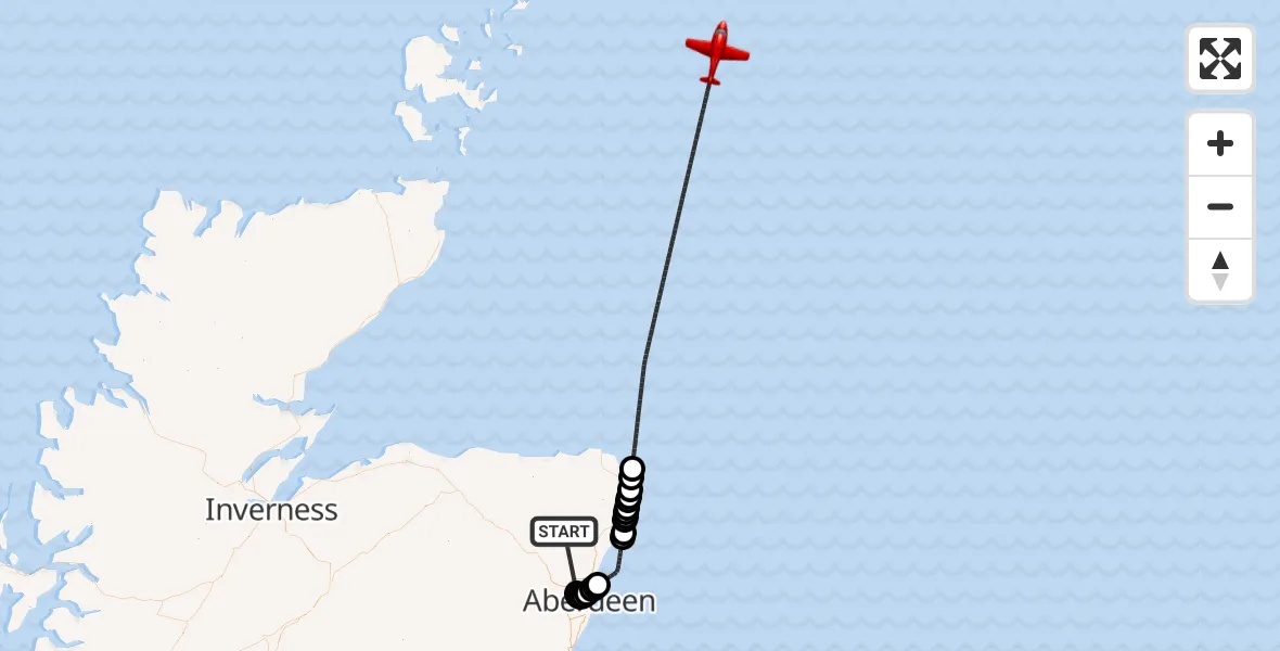 Flight route Air Ambulance Aircraft Aberdeenshire - North Sea, 18 June 2026, 12:19