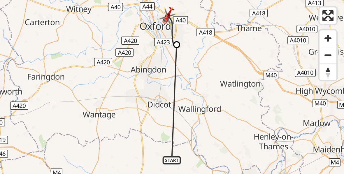Flight route Air Ambulance Helicopter Hampstead Norreys - Marston, 18 June 2026, 12:28