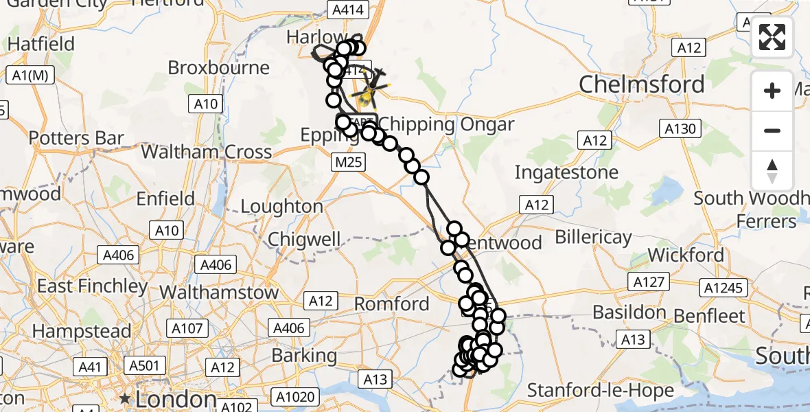 Flight route Police Helicopter North Weald Bassett - North Weald Bassett, 18 June 2026, 12:31