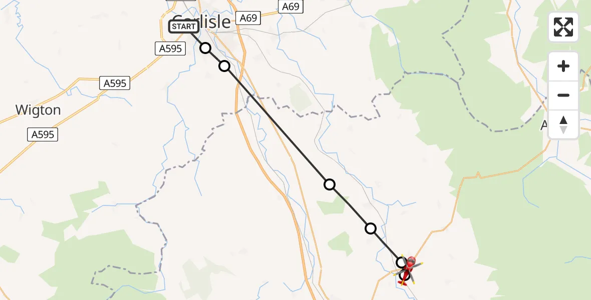 Flight route Air Ambulance Helicopter Carlisle - Skirwith, 18 June 2026, 12:47