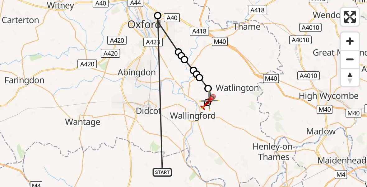 Flight route Air Ambulance Helicopter Hampstead Norreys - RAF Benson, 18 June 2026, 13:20