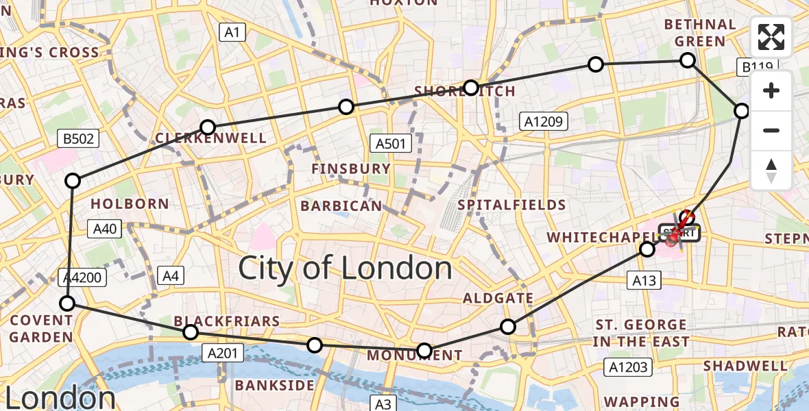 Flight route Air Ambulance Helicopter Royal London Hospital - Royal London Hospital, 18 June 2026, 13:32