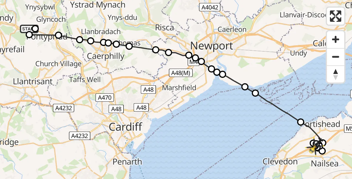 Flight route Police Helicopter Hopkinstown - Clapton-in-Gordano, 18 June 2026, 13:46