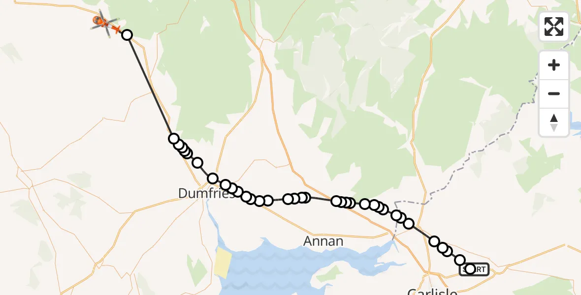 Flight route Coastguard Helicopter Carlisle Lake District Airport - Mennock, 18 June 2026, 13:53