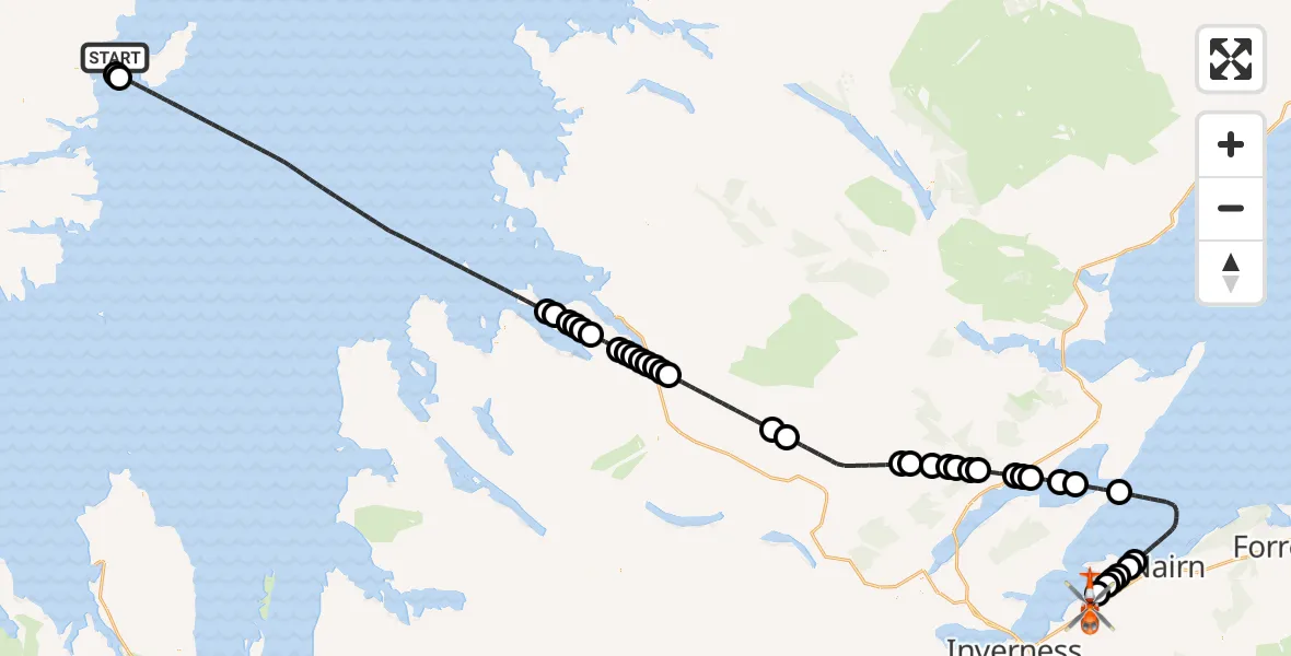 Flight route Coastguard Helicopter Stornoway Airport - Inverness Airport, 18 June 2026, 14:03