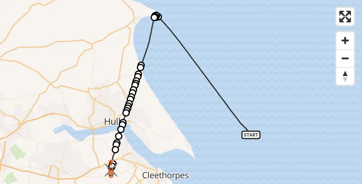 Flight route Coastguard Helicopter North Sea - Humberside Airport, 18 June 2026, 14:40