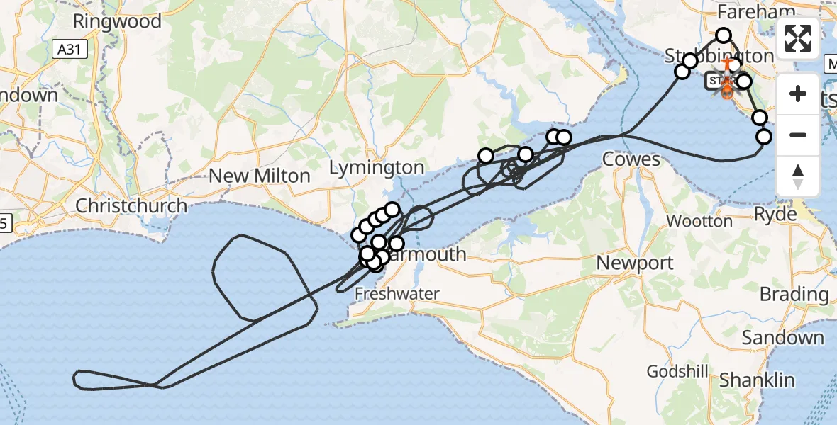 Flight route Coastguard Helicopter Solent Airport - Solent Airport, 18 June 2026, 14:40