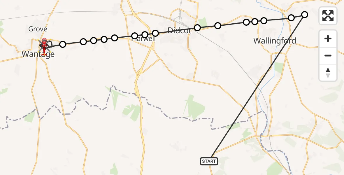 Flight route Air Ambulance Helicopter Hampstead Norreys - Wantage, 18 June 2026, 14:43