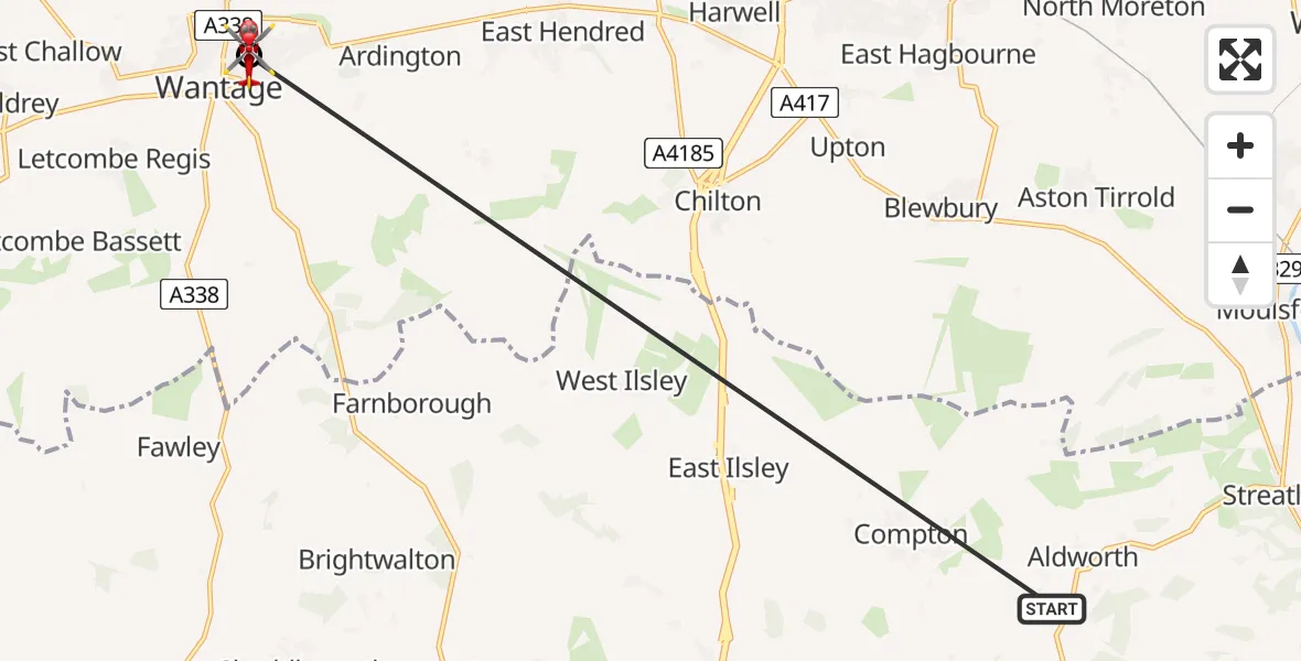 Flight route Air Ambulance Helicopter Hampstead Norreys - Wantage, 18 June 2026, 15:03