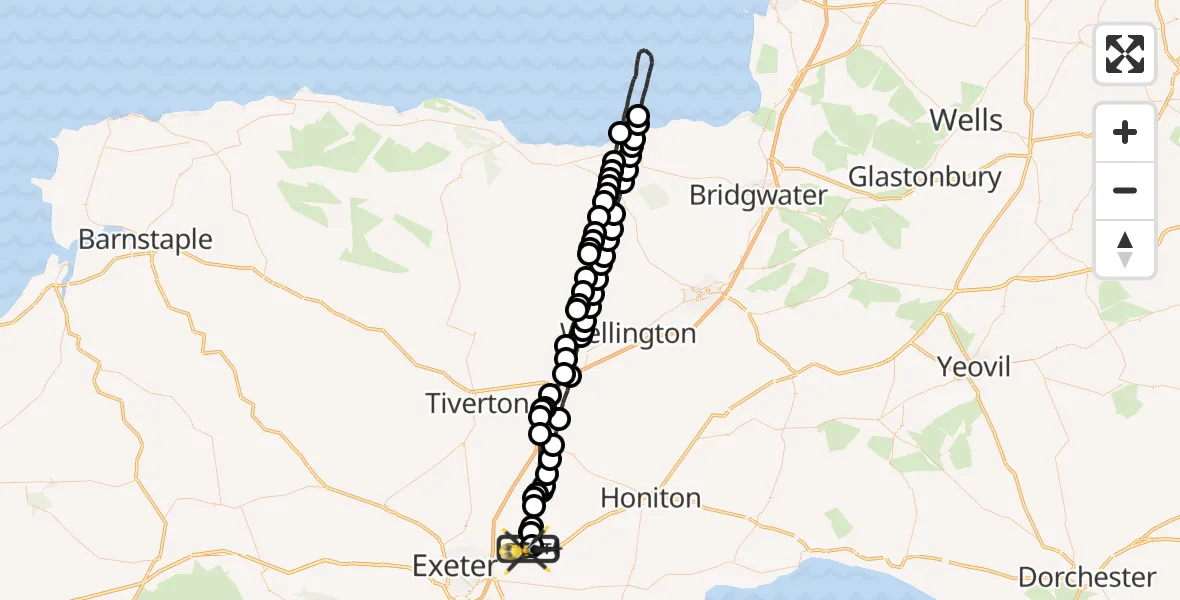 Flight route Police Helicopter Rockbeare - Rockbeare, 18 June 2026, 15:20