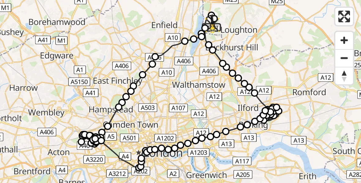 Flight route Police Helicopter Sewardstonebury - Sewardstonebury, 18 June 2026, 16:03