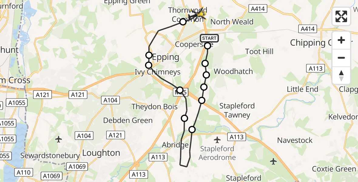 Flight route Police Helicopter North Weald Airfield - North Weald Bassett, 18 June 2026, 16:19