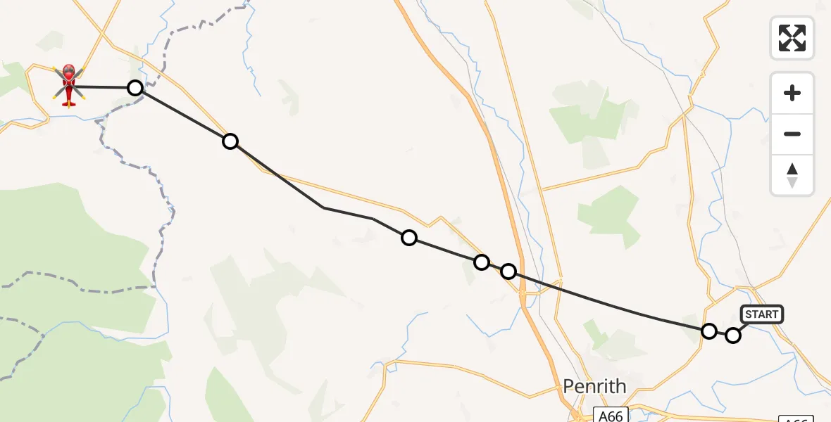 Flight route Air Ambulance Helicopter Great North Air Ambulance - Sebergham, 18 June 2026, 16:41