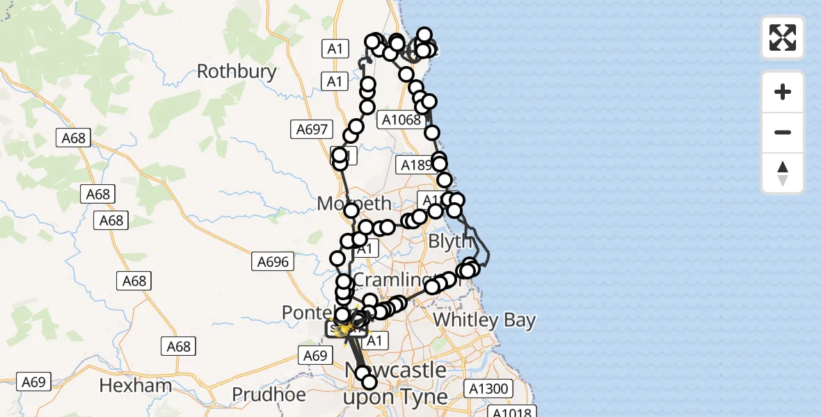 Flight route Police Helicopter Newcastle International Airport - Newcastle International Airport, 18 June 2026, 16:45