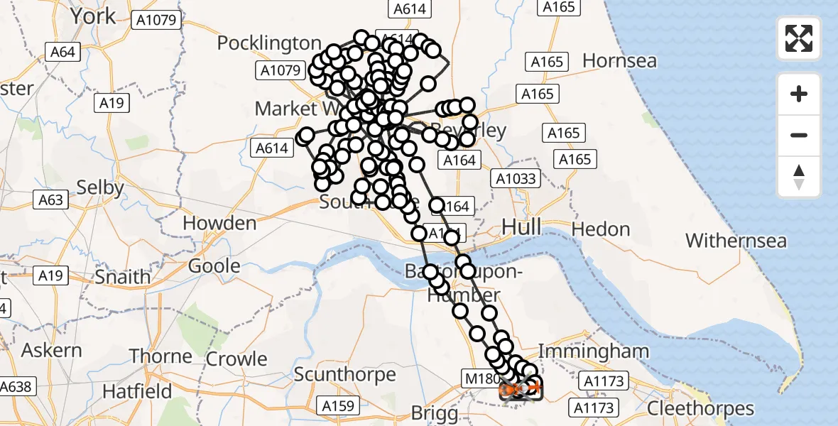 Flight route Coastguard Helicopter Humberside Airport - Humberside Airport, 18 June 2026, 16:52