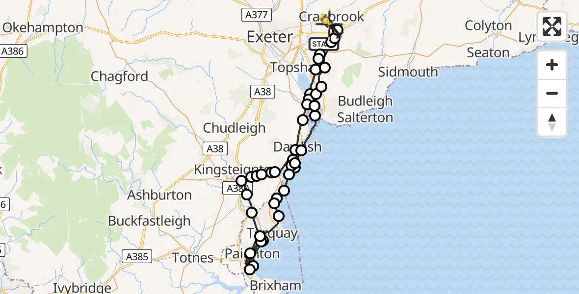 Flight route Police Helicopter East Devon - Rockbeare, 18 June 2026, 16:56