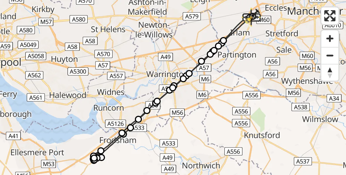 Flight route Police Helicopter Manchester Barton Aerodrome - Manchester Barton Aerodrome, 18 June 2026, 17:03