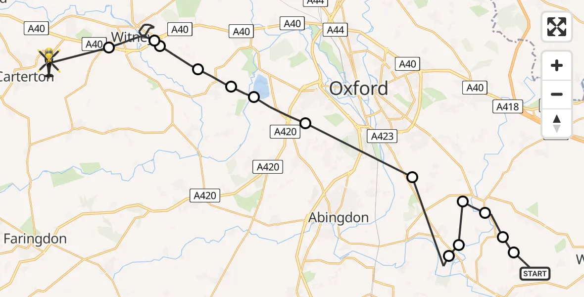 Flight route Police Helicopter Ewelme - Brize Norton, 18 June 2026, 17:21
