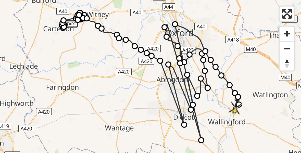 Flight route Police Helicopter Brize Norton - Benson, 18 June 2026, 17:35