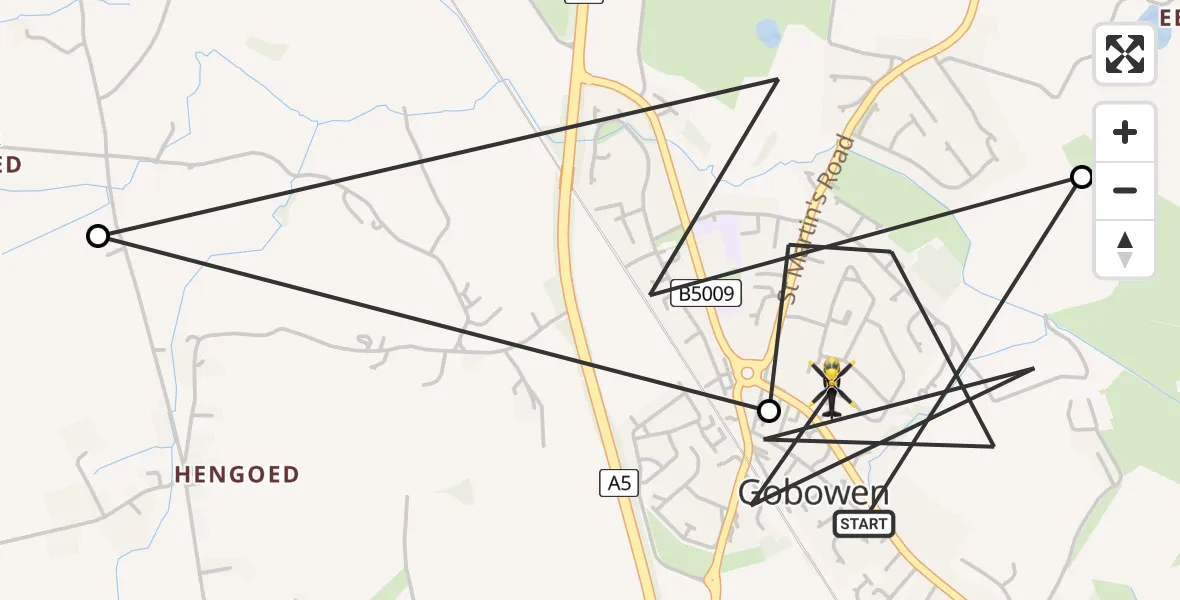 Flight route Police Helicopter Gobowen - Gobowen, 18 June 2026, 17:46