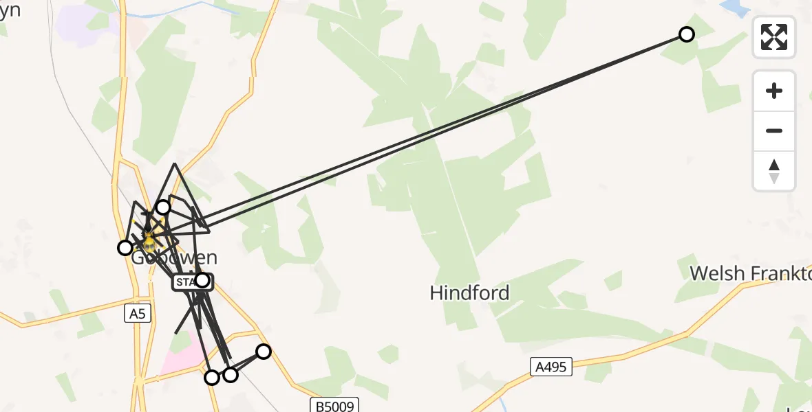 Flight route Police Helicopter Gobowen - Gobowen, 18 June 2026, 18:00