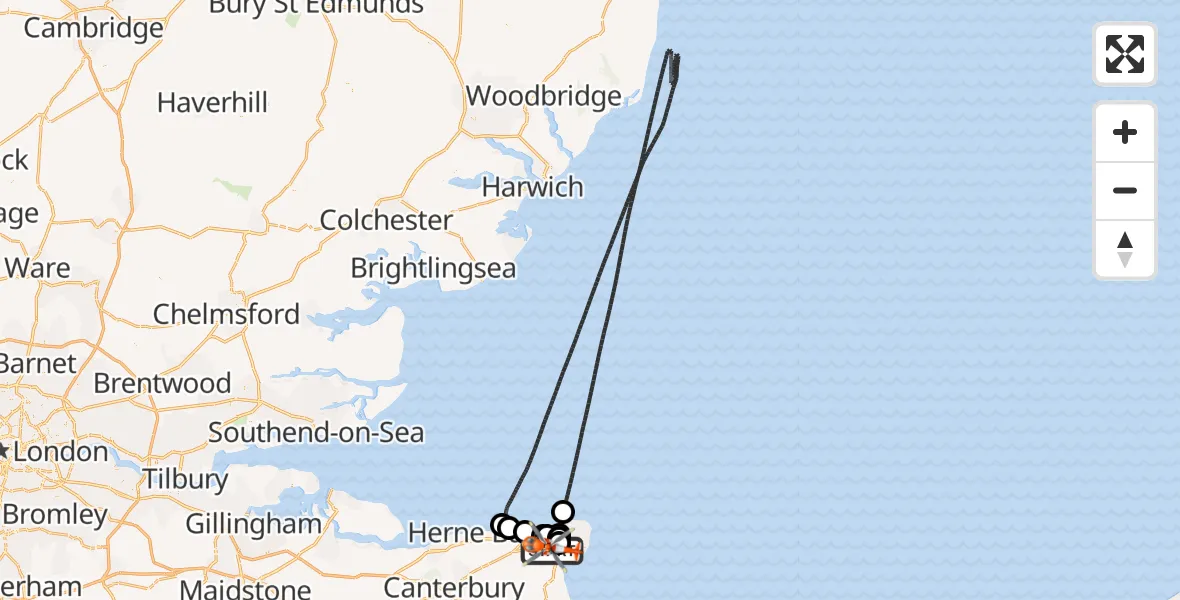 Flight route Coastguard Helicopter Manston Airport - Manston Airport, 18 June 2026, 18:08