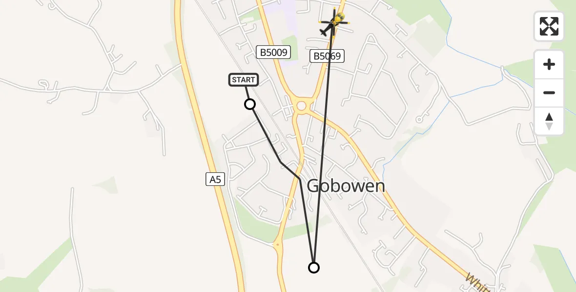 Flight route Police Helicopter Gobowen - Gobowen, 18 June 2026, 18:11
