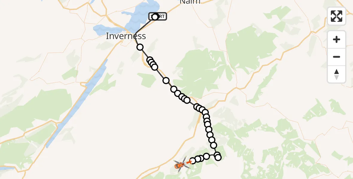 Flight route Coastguard Helicopter Inverness Airport - Glenfeshie House, 18 June 2026, 18:15