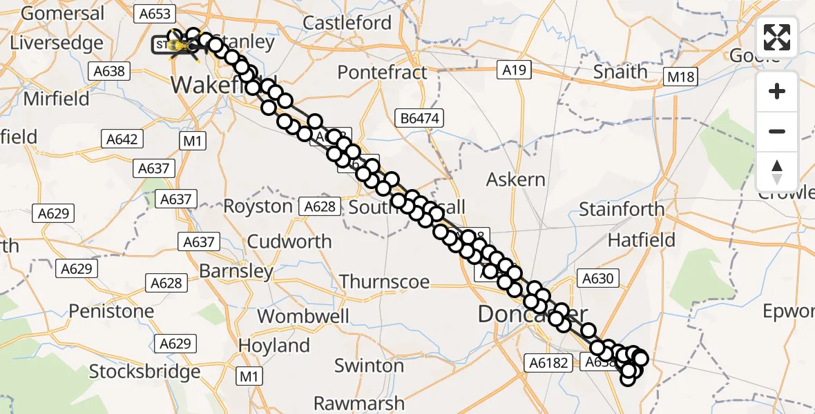 Flight route Police Helicopter East Ardsley - East Ardsley, 18 June 2026, 18:16